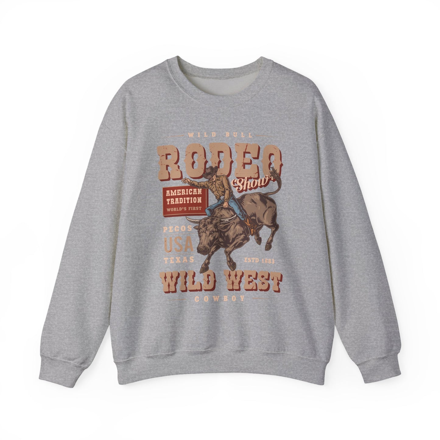 Crewneck Sweatshirt - American Tradition Wild Bull Rodeo Show - Wild West Cowboy, Texas