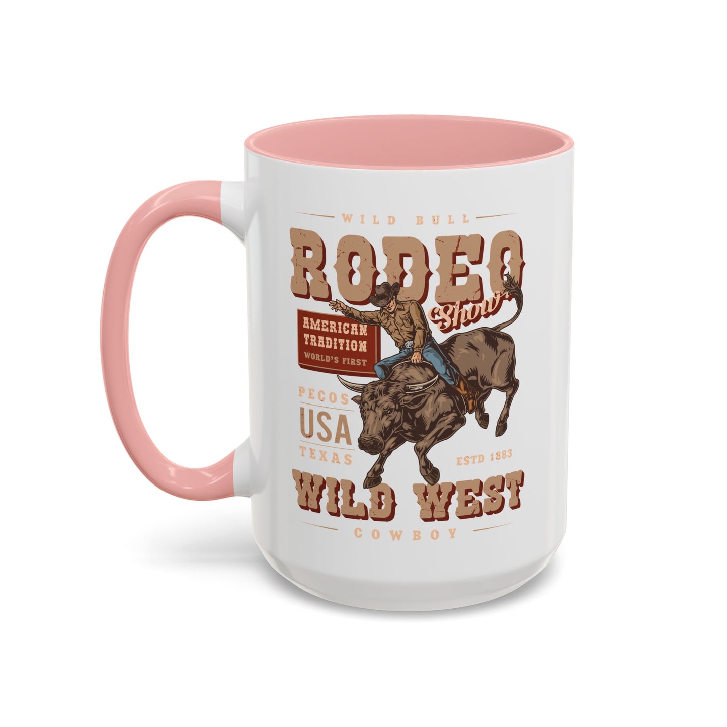 Accent Coffee Mug (11, 15oz) - American Tradition Wild Bull Rodeo Show - Wild West Cowboy, Texas