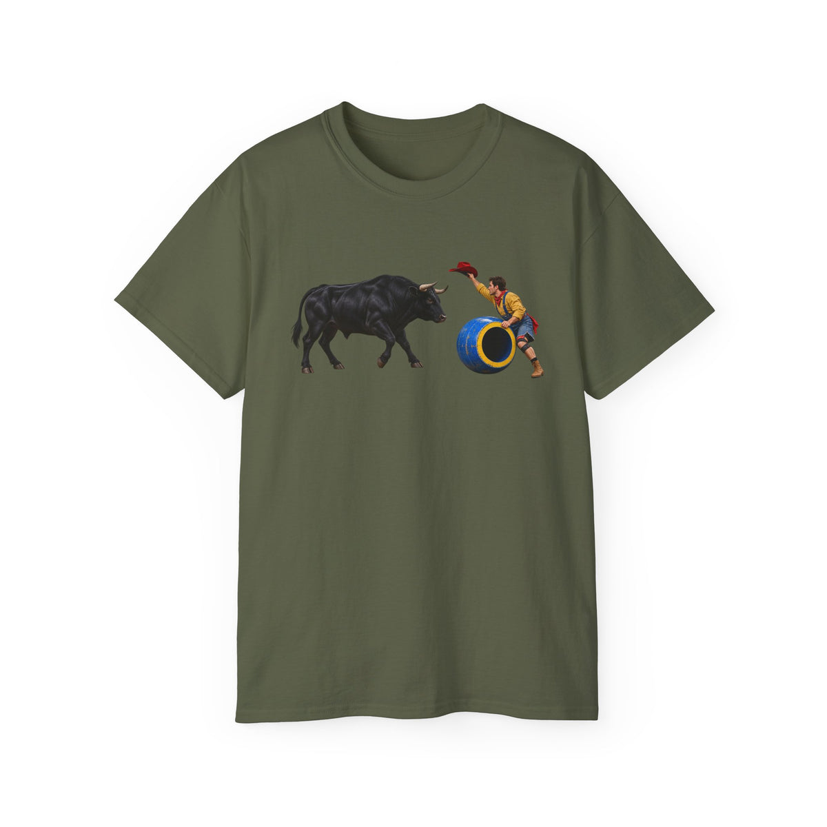 Unisex Ultra Cotton Tee - Cowboys - Clown Teasing Bull, Barrel - 3D Transparent