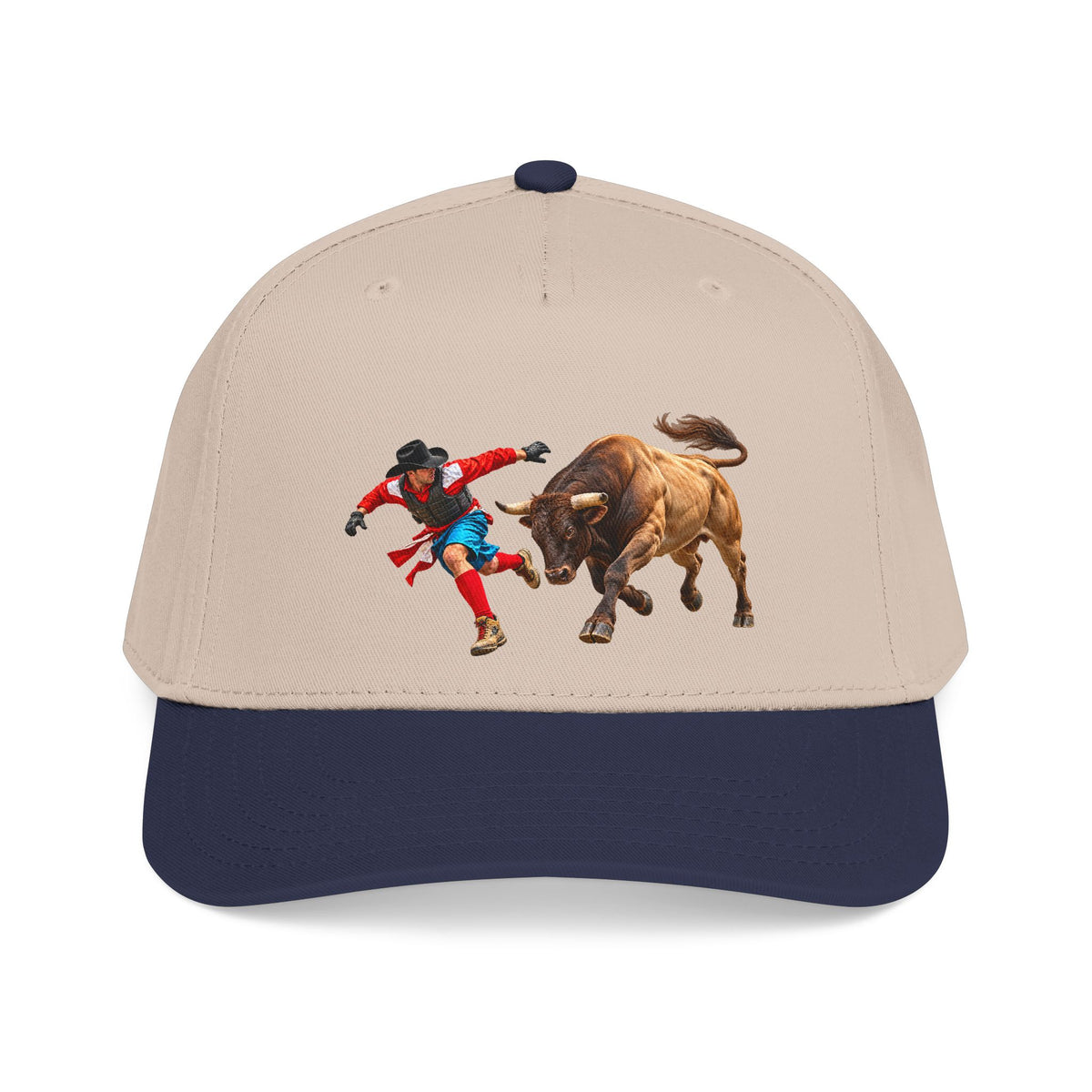 Mid Profile Baseball Cap — Cowboys - Bull Chasing Clown - without Text - 3D Transparent