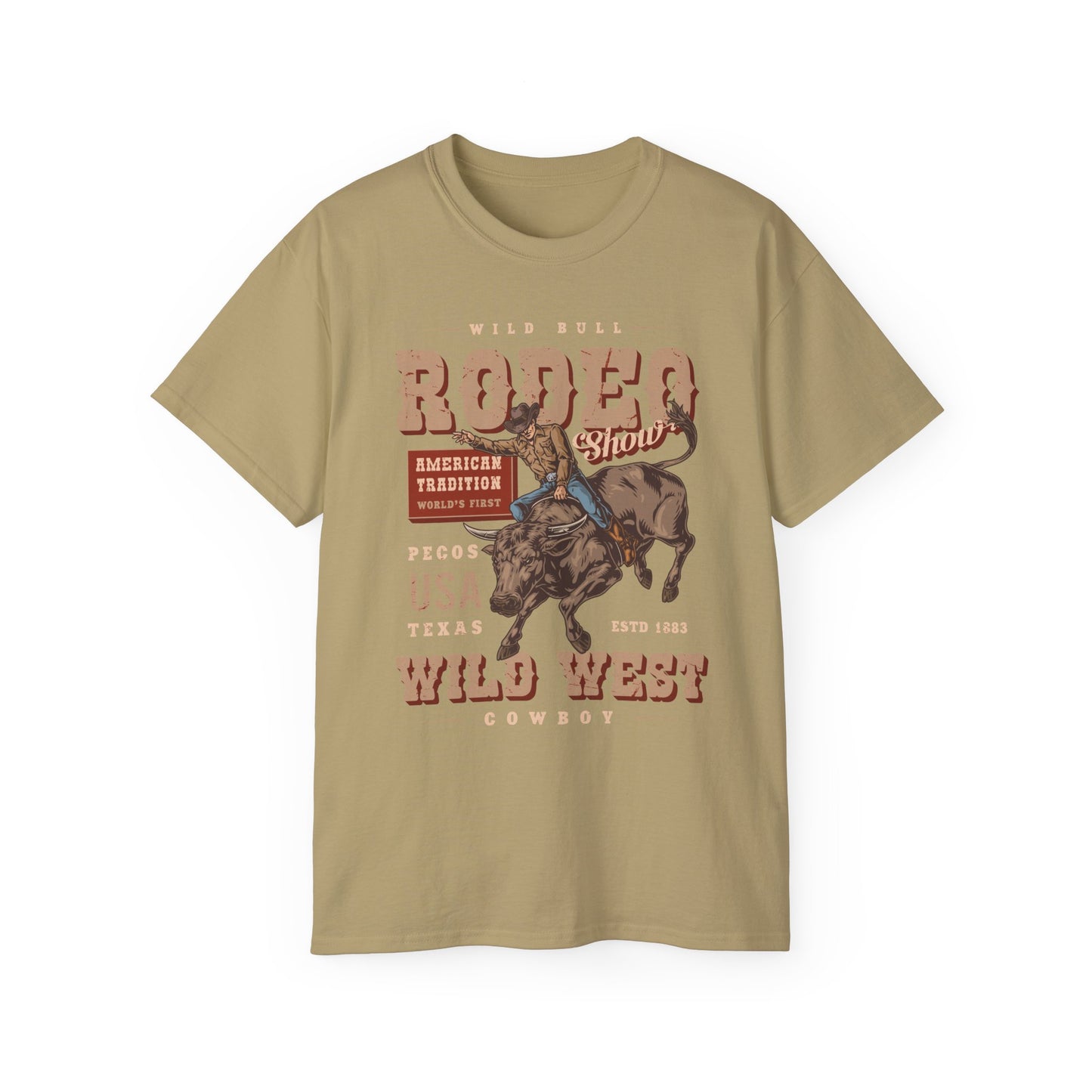 Western Rodeo Cowboy Tee - Fun Casual Shirt for Rodeo Fans, Gift for Country Lovers, Festival Outfit, Everyday Wear, Rodeo Apparel - American Tradition Wild Bull Rodeo Show - Wild West Cowboy, Texas