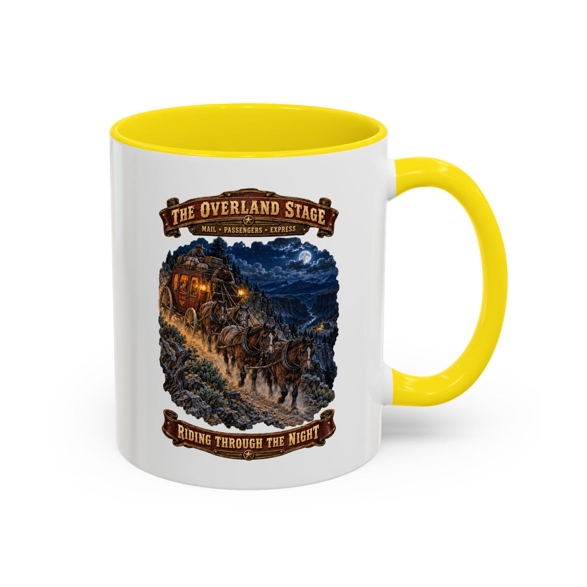 Accent Coffee Mug (11, 15oz) - Night Ride Overland Stage - Dusty Trails - 3D - Enhanced