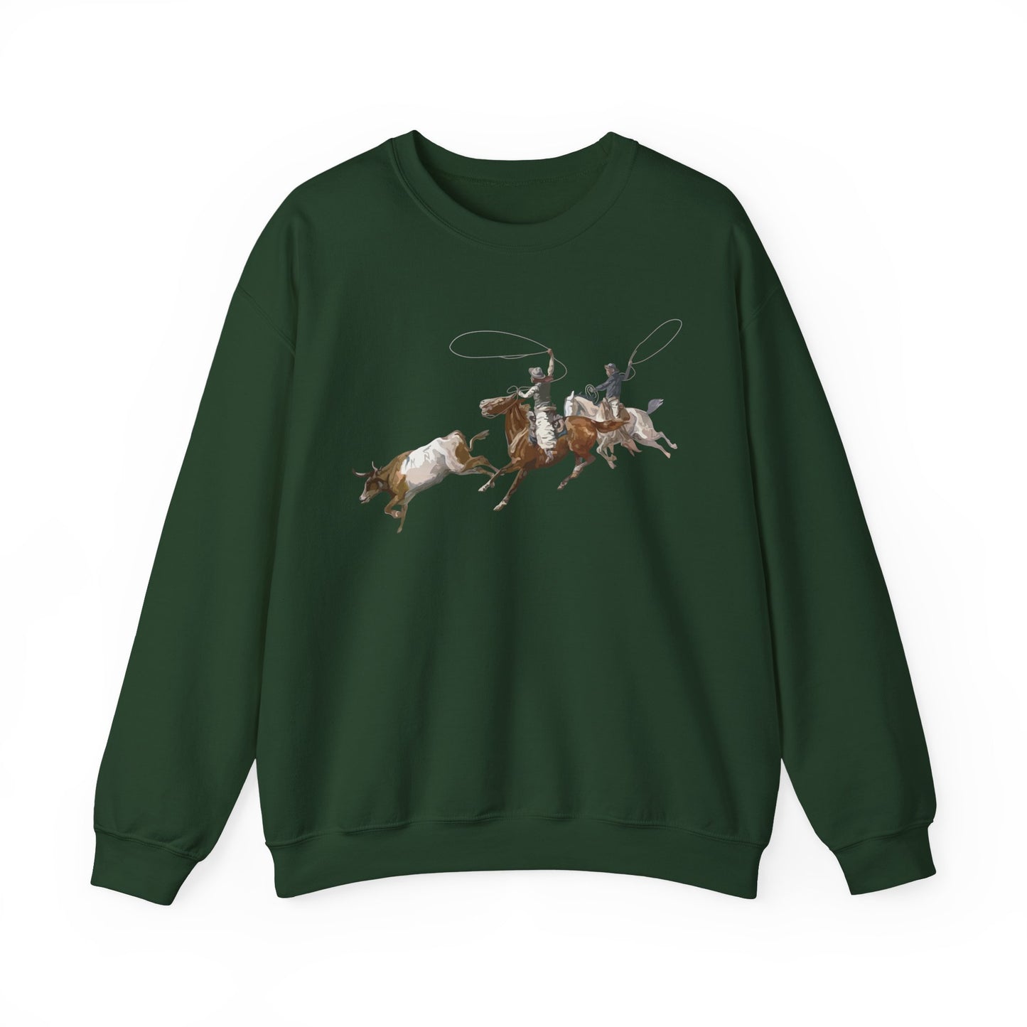 Crewneck Sweatshirt - 2 Cowboys Roping 1 Longhorn X 300