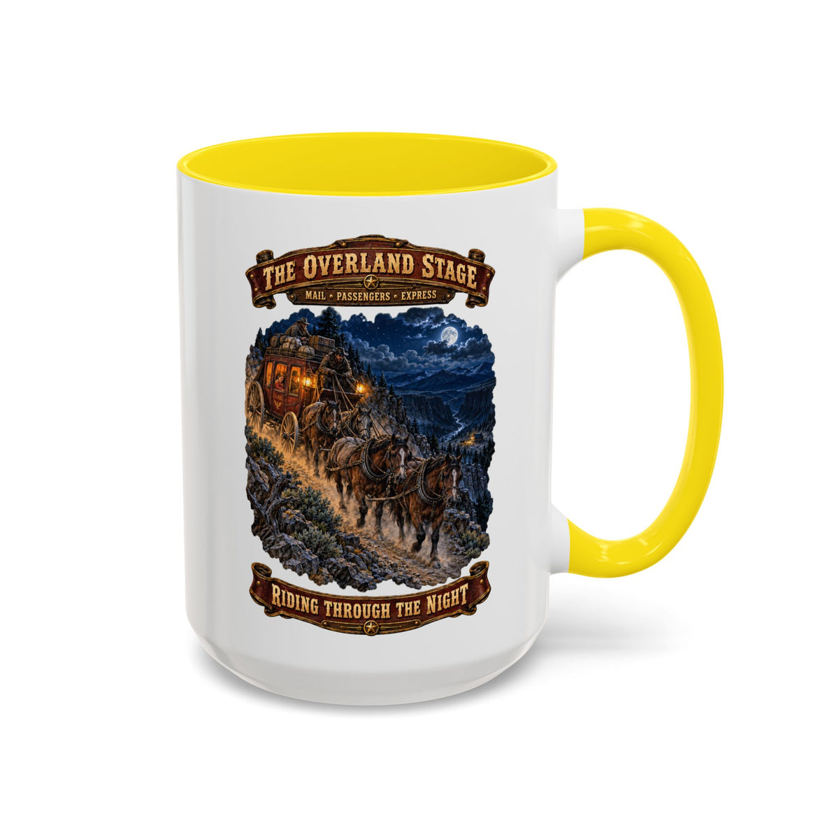 Accent Coffee Mug (11, 15oz) - Night Ride Overland Stage - Dusty Trails - 3D - Enhanced