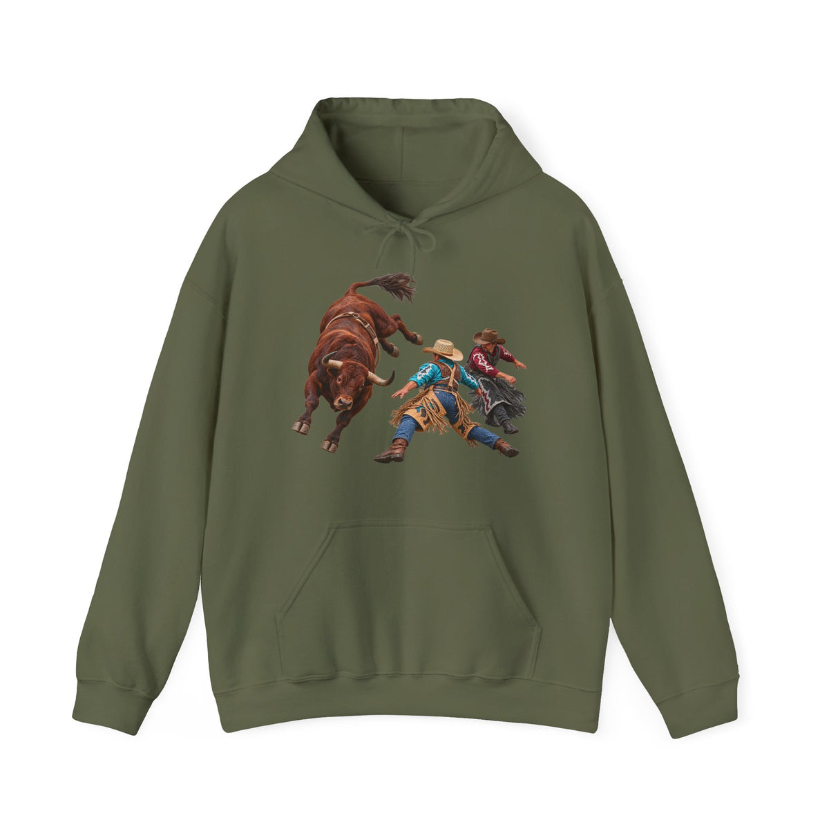 Hoodie — Cowboys - Clowns and Brown Bull - without Text - 3D Transparent