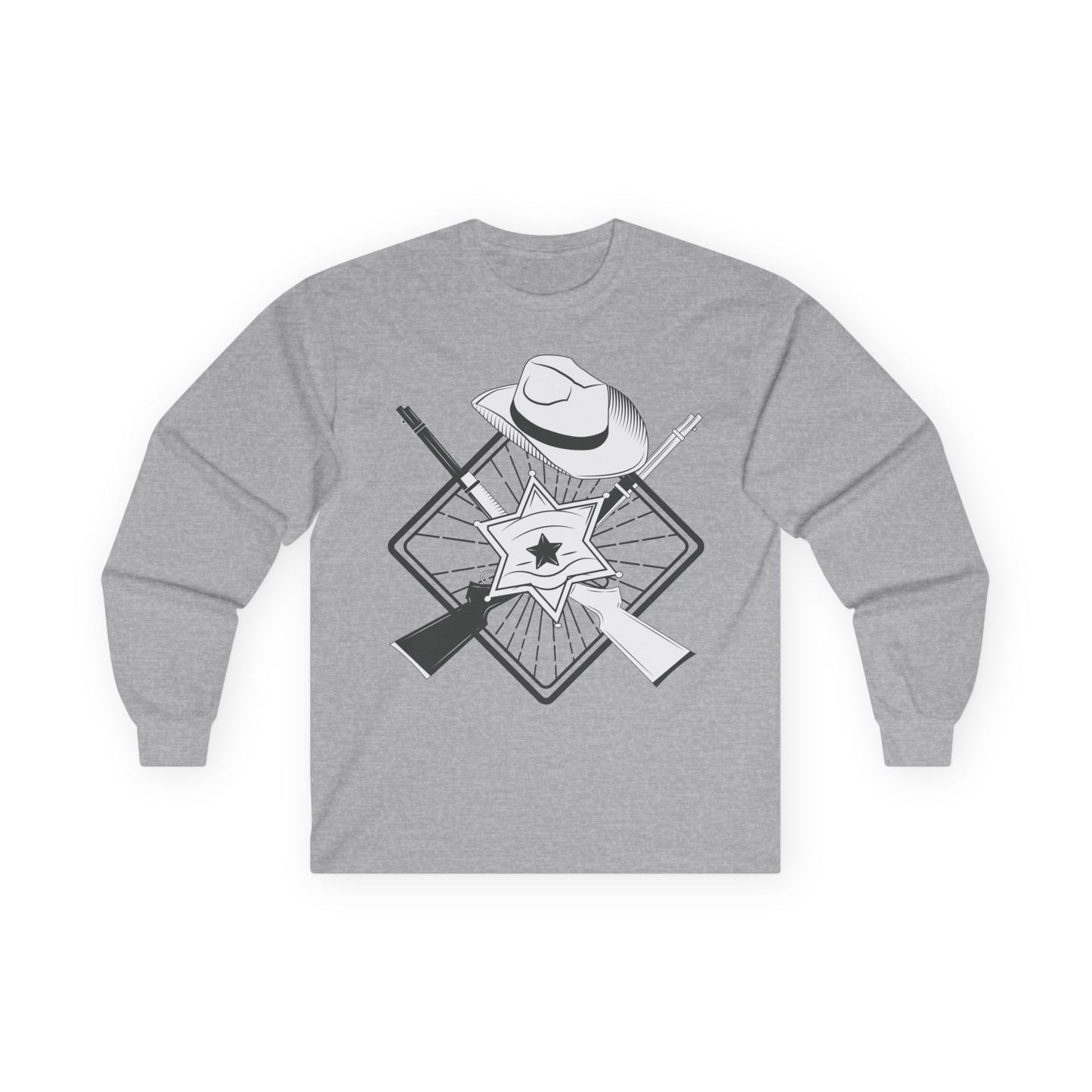 Unisex Ultra Cotton Long Sleeve Tee - Vintage Cowboy w Rifles and Hat