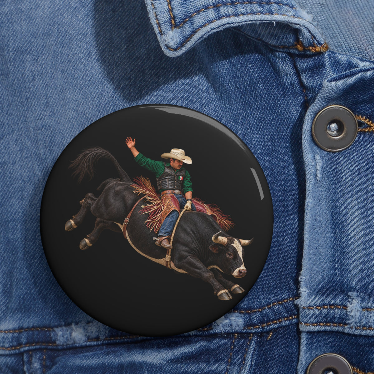 Custom Pin Buttons - Cowboys - Bull Rider - Latino - without Text - 3D Transparent