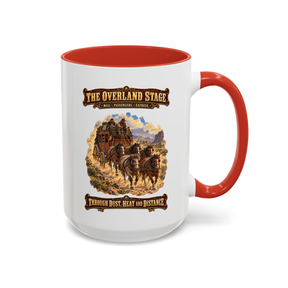 Accent Coffee Mug (11, 15oz) - Overland Stage - Dusty Trails - 3D - Enhanced
