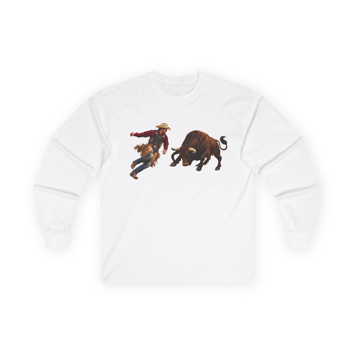 Unisex Ultra Cotton Long Sleeve Tee - Cowboys - Cowboy and Bull - Color - 3D Transparent