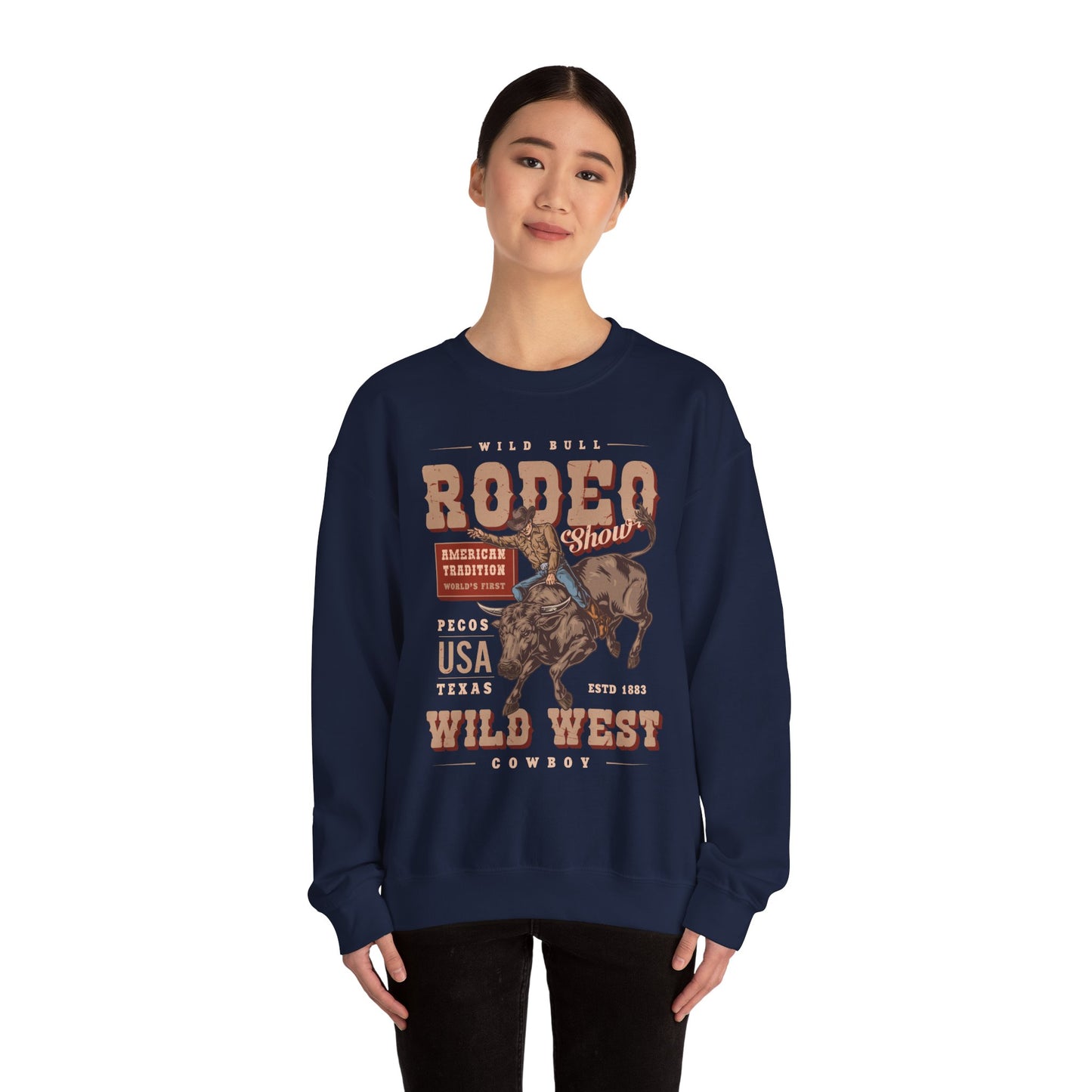 Crewneck Sweatshirt - American Tradition Wild Bull Rodeo Show - Wild West Cowboy, Texas