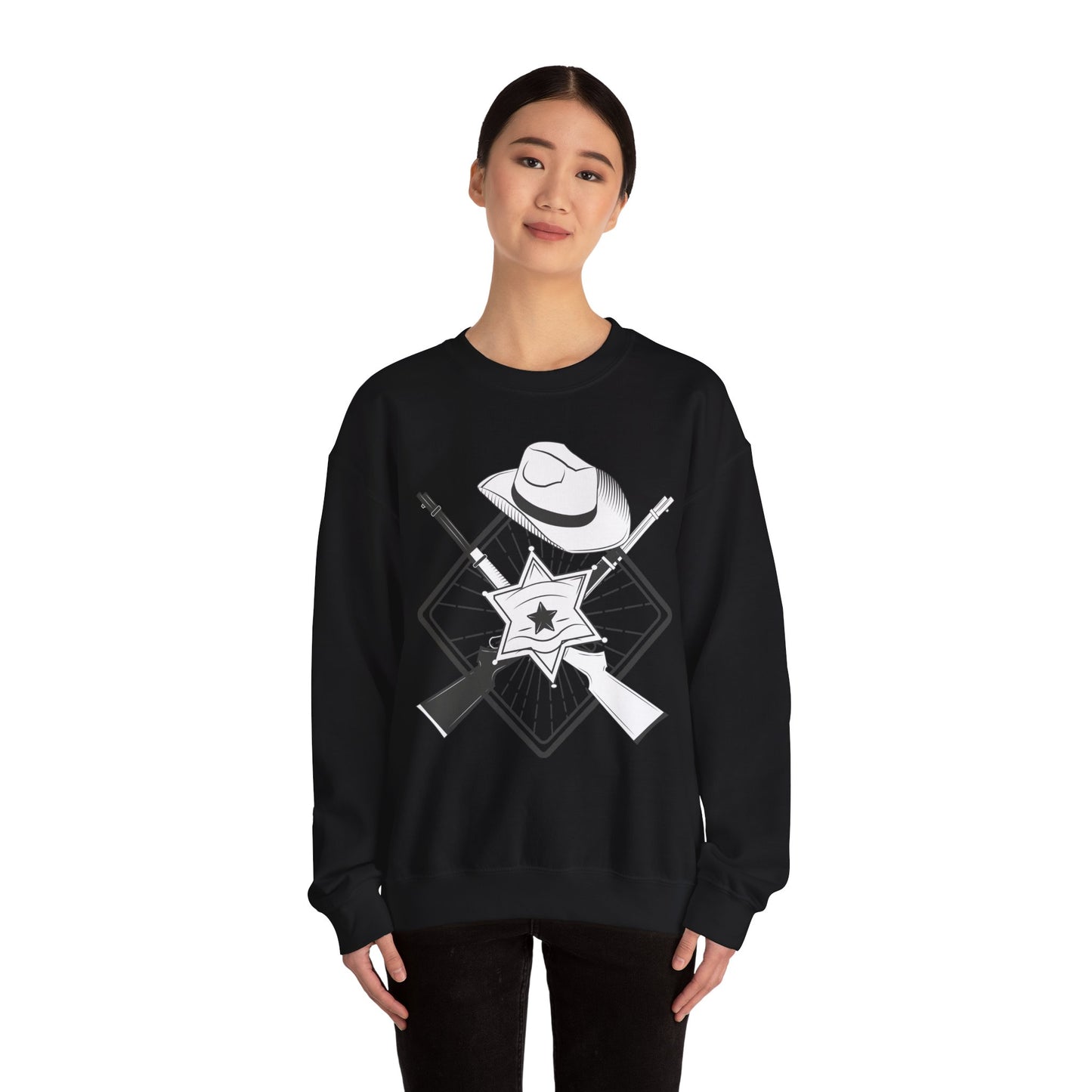 Crewneck Sweatshirt - Vintage Cowboy w Rifles and Hat