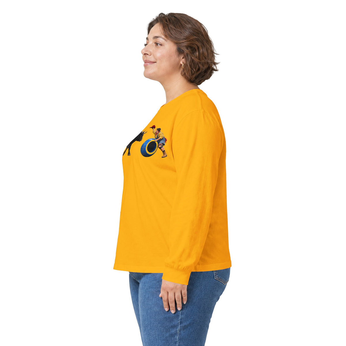 Unisex Ultra Cotton Long Sleeve Tee - Cowboys - Clown Teasing Bull, Barrel - 3D Transparent