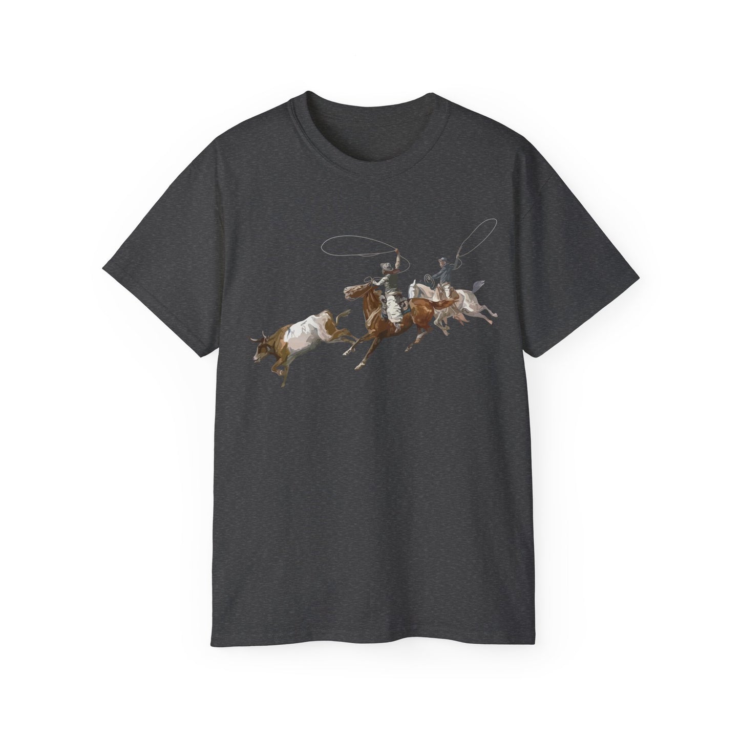 Unisex Ultra Cotton Tee - 2 Cowboys Roping 1 Longhorn X 300