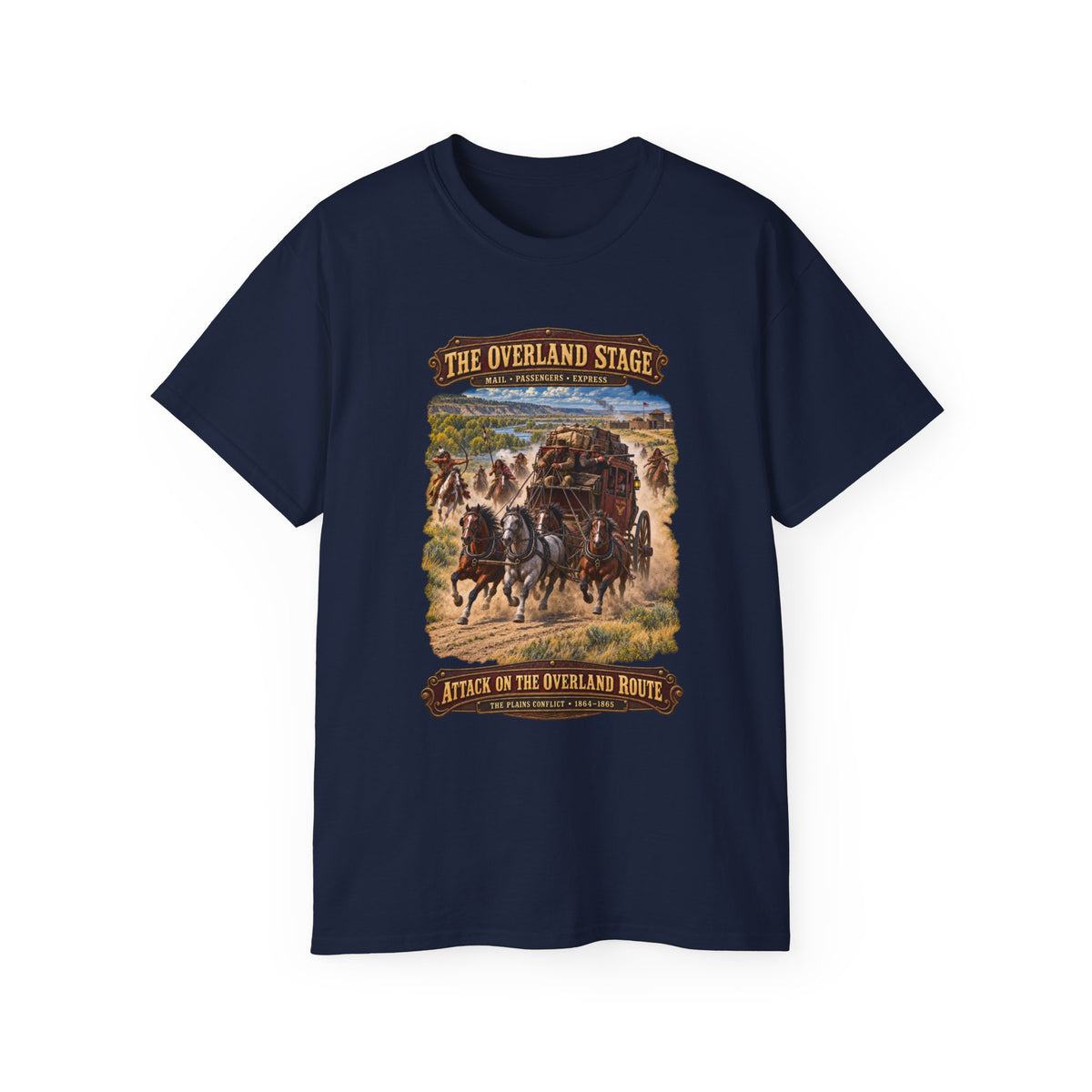 Unisex Ultra Cotton Tee - Overland Stage - Indian Attack on the Trail - 3D - Enhanced