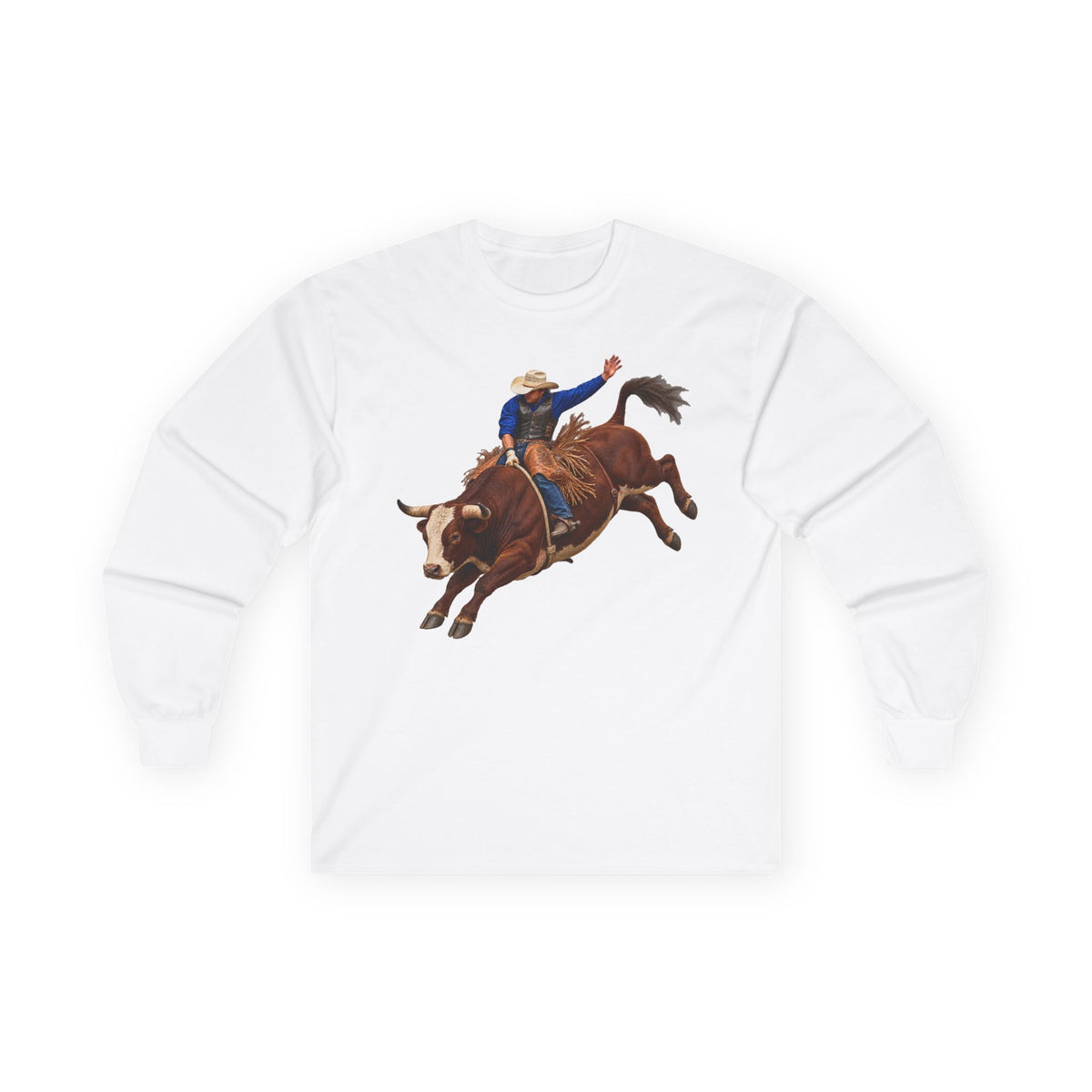 Unisex Ultra Cotton Long Sleeve Tee - Cowboys - Bull Rider - Mid Ride - without Text - 3D Transparent