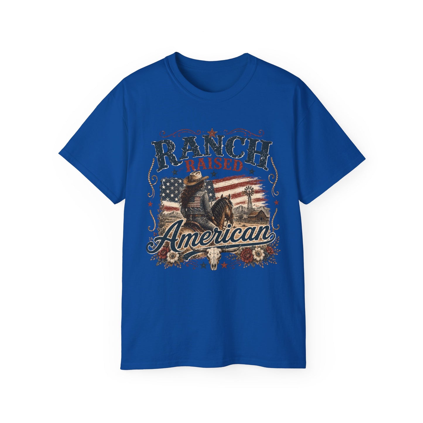 T-Shirt - Raised on a ranch, American spirit