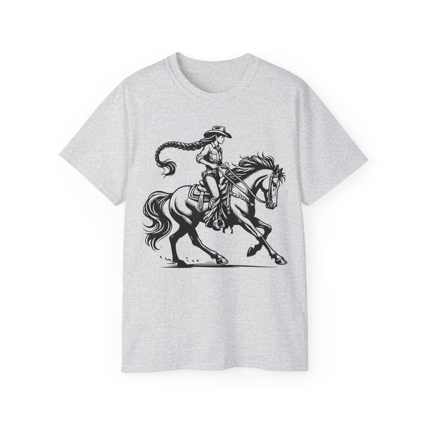 Unisex Ultra Cotton Tee - Cowgirl Riding Horse - Windblown