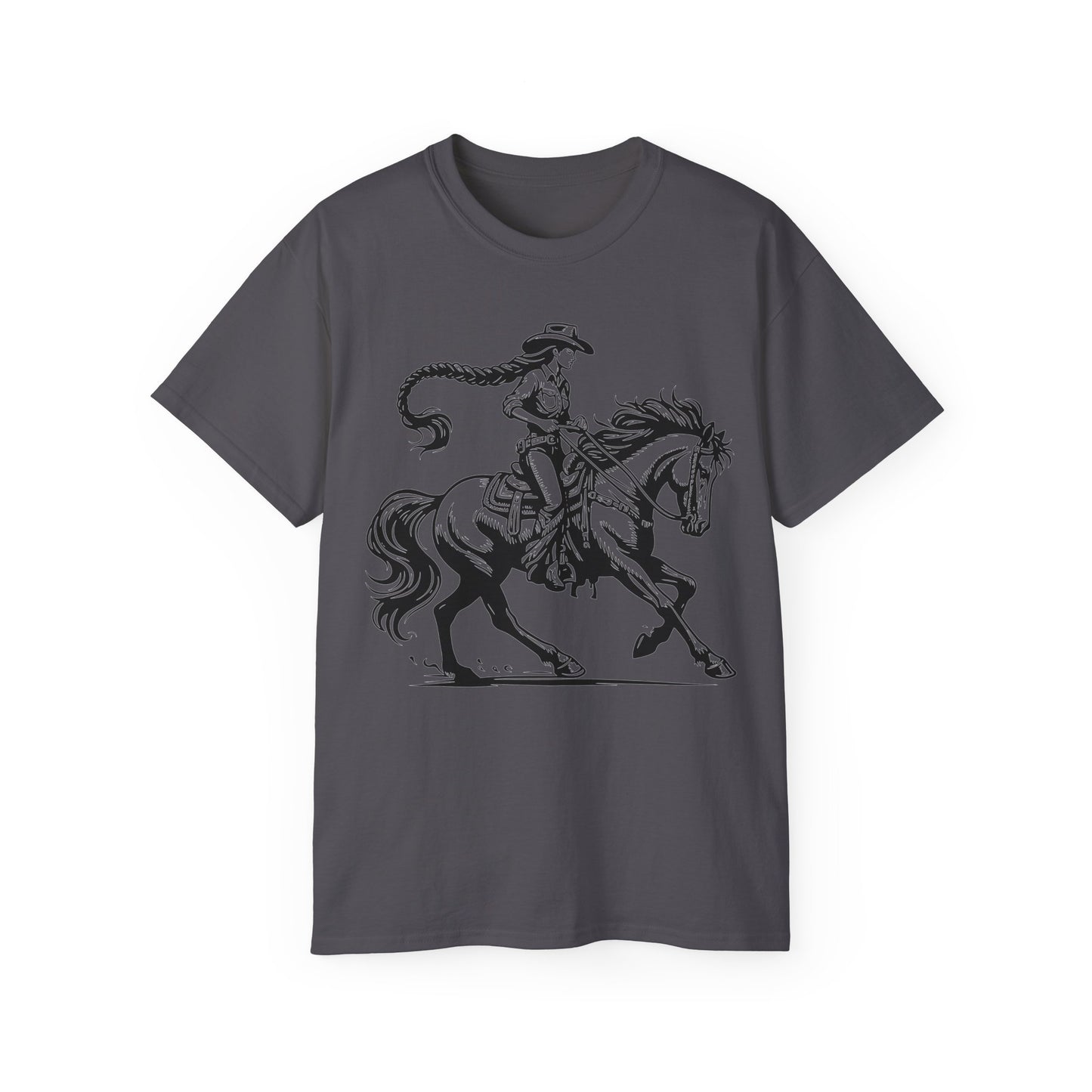 Unisex Ultra Cotton Tee - Cowgirl Riding Horse - Windblown