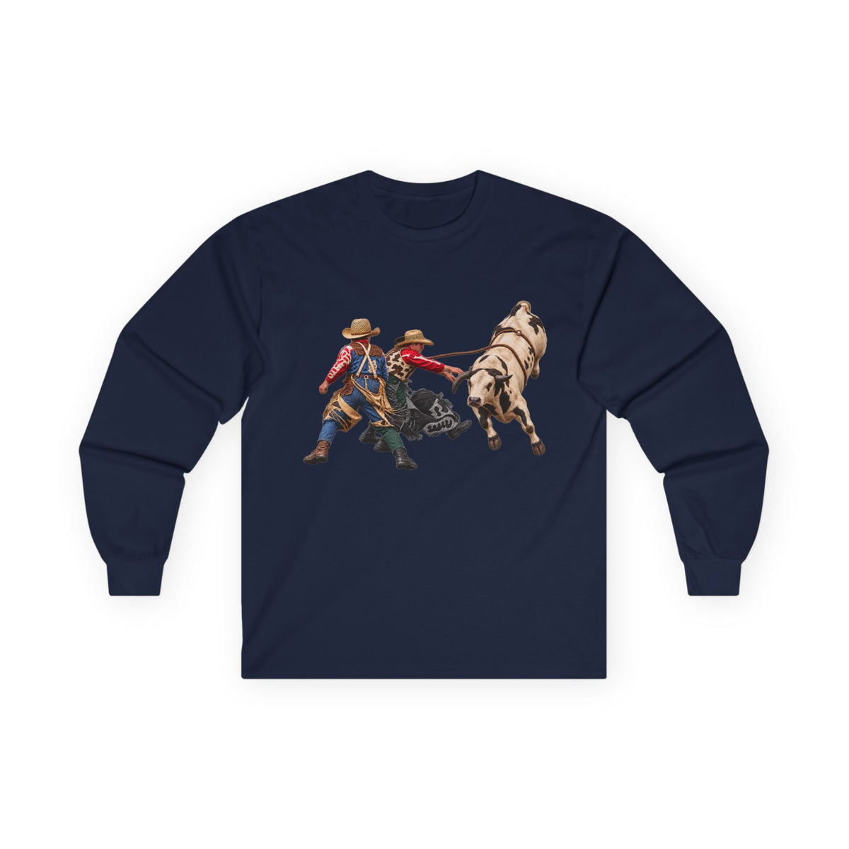 Unisex Ultra Cotton Long Sleeve Tee - Cowboys - Clowns and Bull - without Text - 3D Transparent