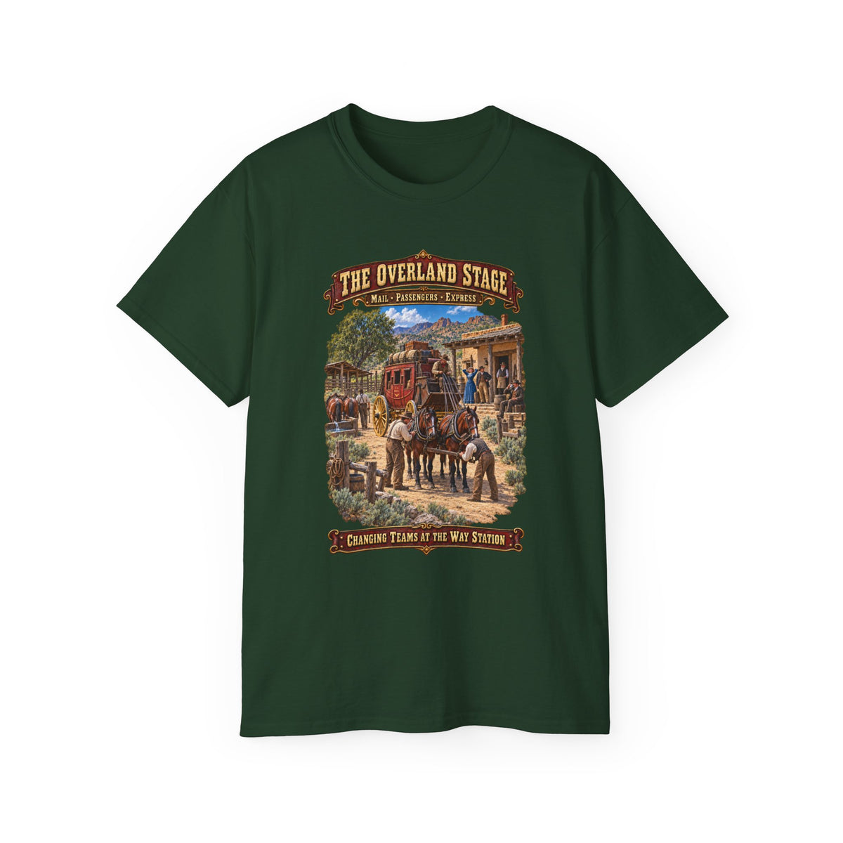 Unisex Ultra Cotton Tee - Overland Stage - Changing Teams at the Way Station - 3D - Enhanced