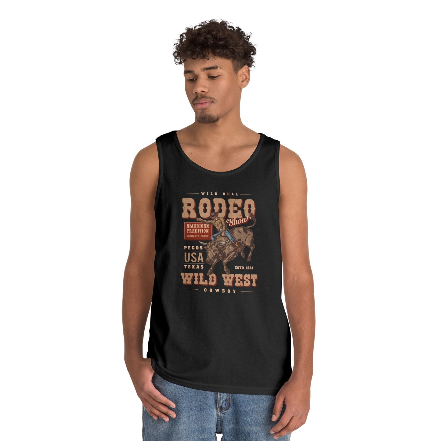 Unisex Heavy Cotton Tank Top - American Tradition Wild Bull Rodeo Show - Wild West Cowboy, Texas