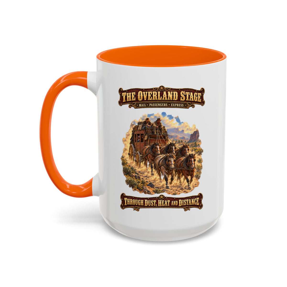 Accent Coffee Mug (11, 15oz) - Overland Stage - Dusty Trails - 3D - Enhanced