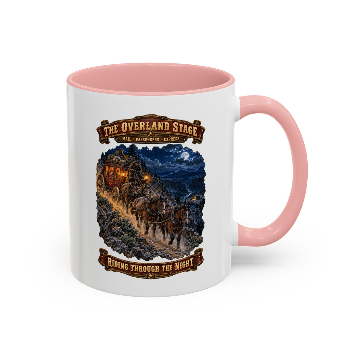 Accent Coffee Mug (11, 15oz) - Night Ride Overland Stage - Dusty Trails - 3D - Enhanced