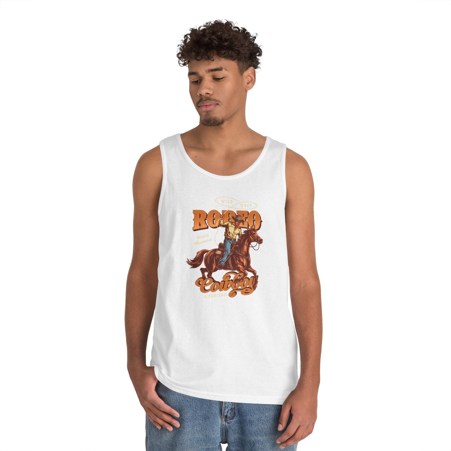 Unisex Heavy Cotton Tank Top - Wild West - Houston, Texas - American Rodeo Cowboy