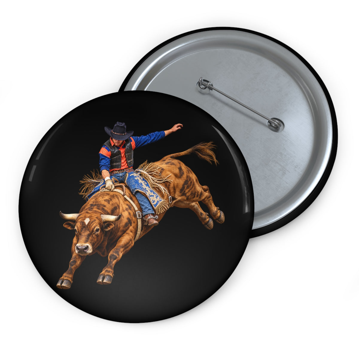 Custom Pin Buttons - Cowboys - Bull Rider - Oblique - without Text - 3D Transparent
