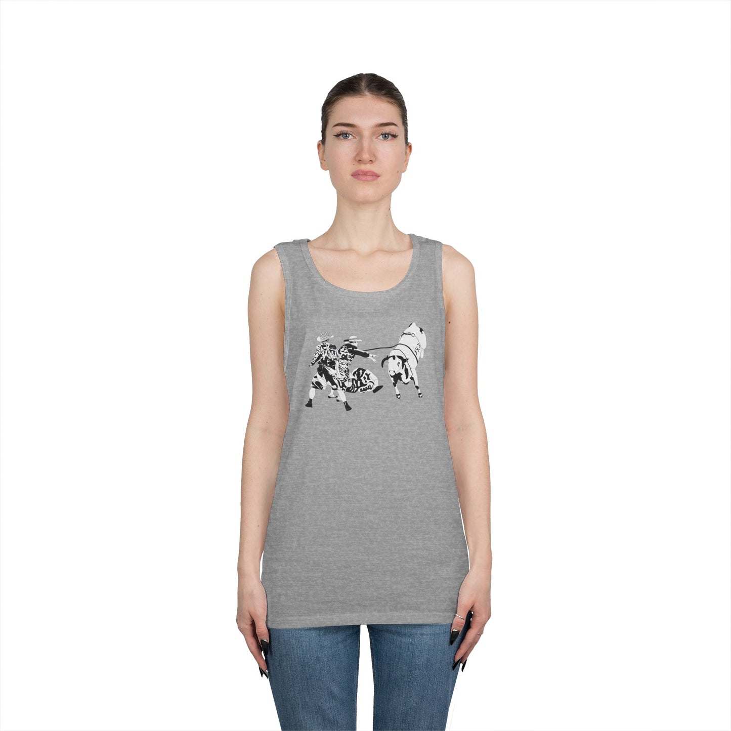 Unisex Heavy Cotton Tank Top - Clowns and Bull - BW