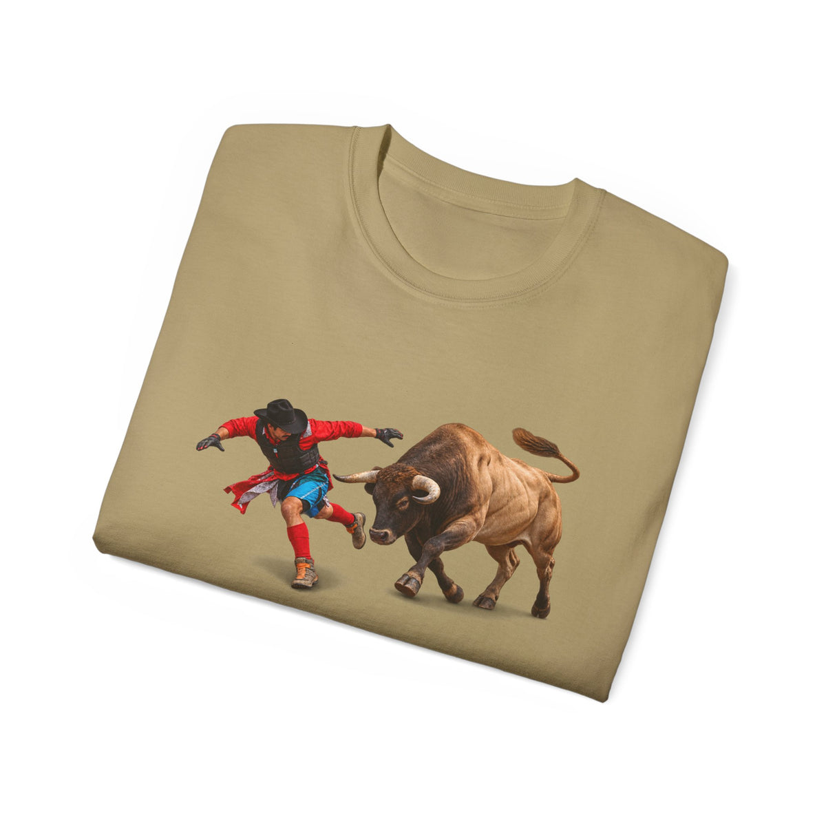 Unisex Ultra Cotton Tee - Cowboys - Bull Chasing Clown - Ground Shadow - without Text - 3D Transparent