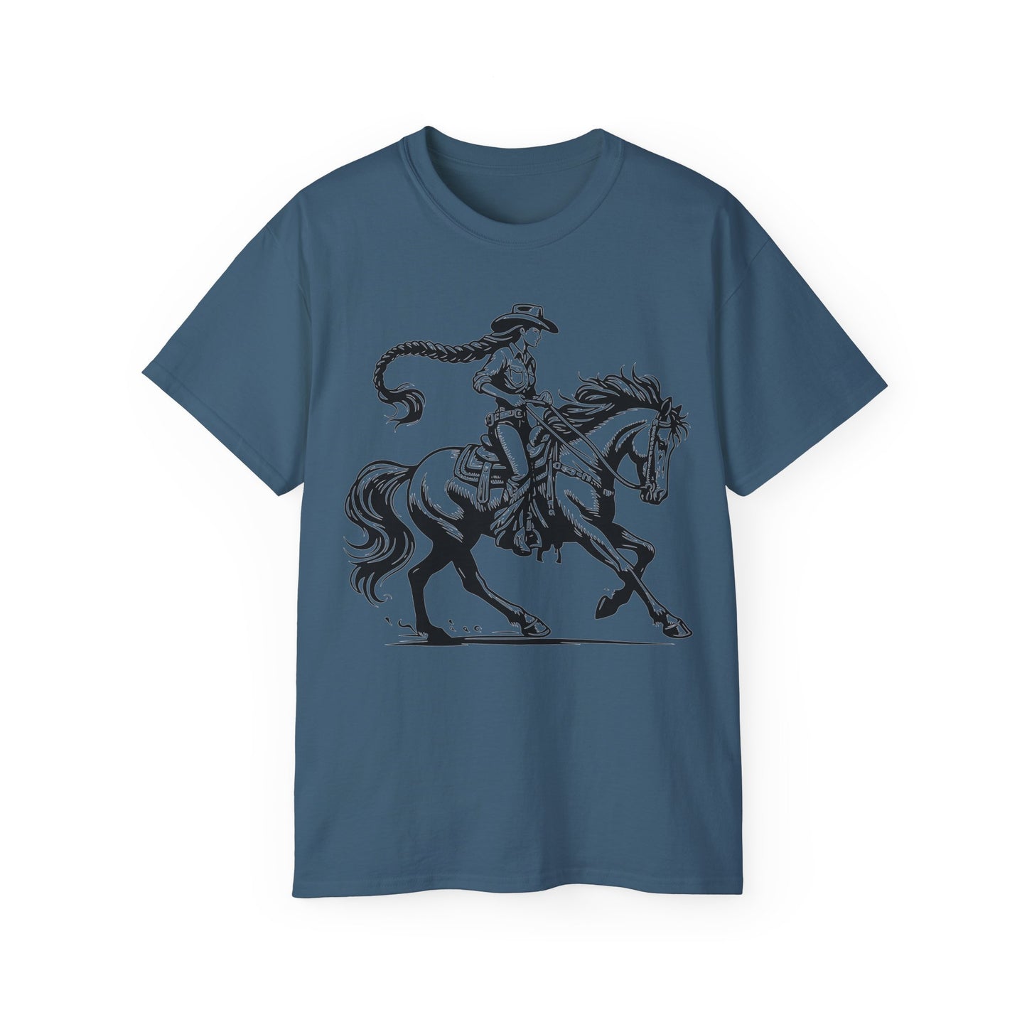 Unisex Ultra Cotton Tee - Cowgirl Riding Horse - Windblown