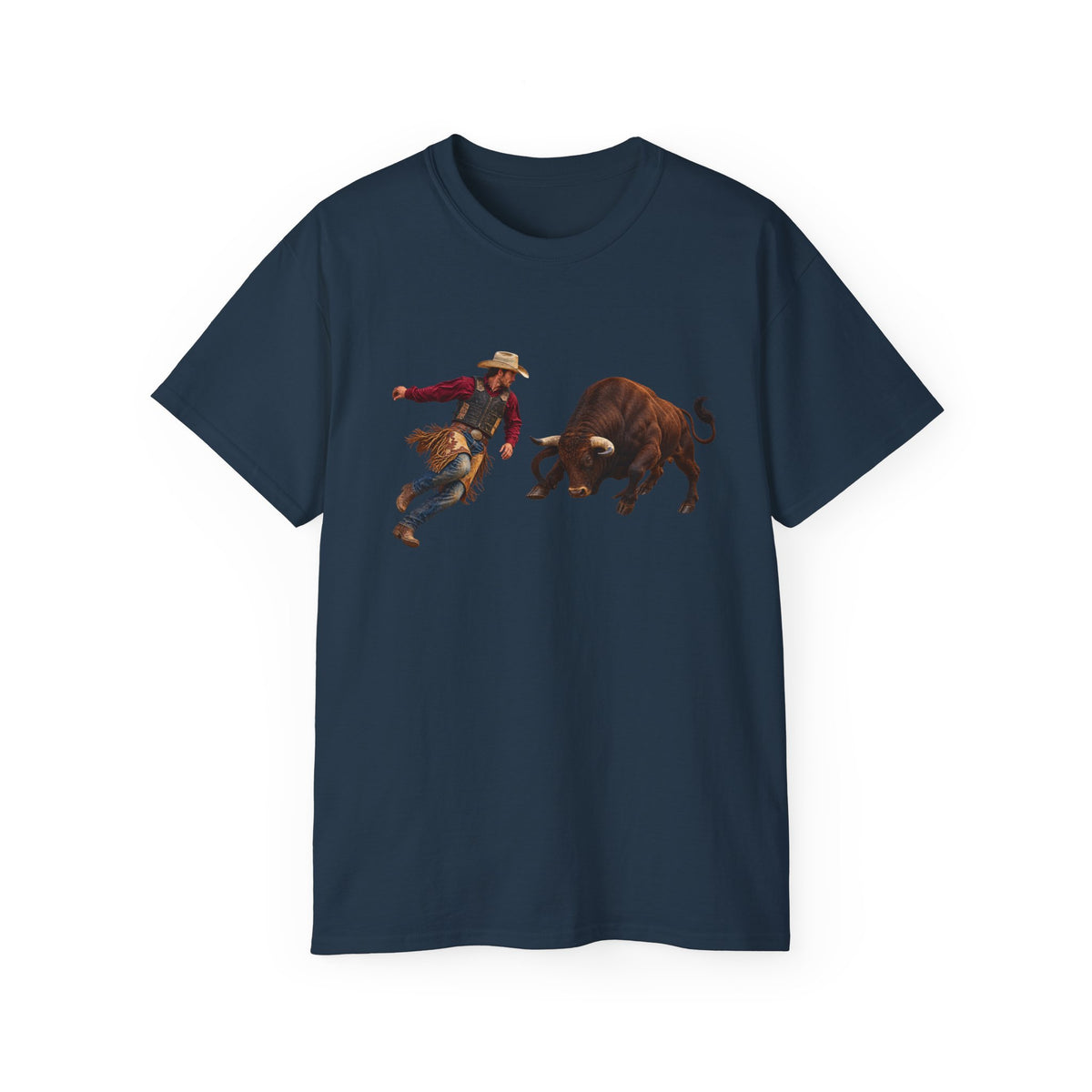 Unisex Ultra Cotton Tee - Cowboys - Cowboy and Bull - Color - 3D Transparent