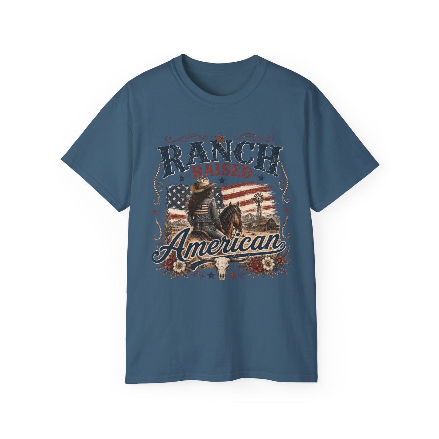 T-Shirt - Raised on a ranch, American spirit