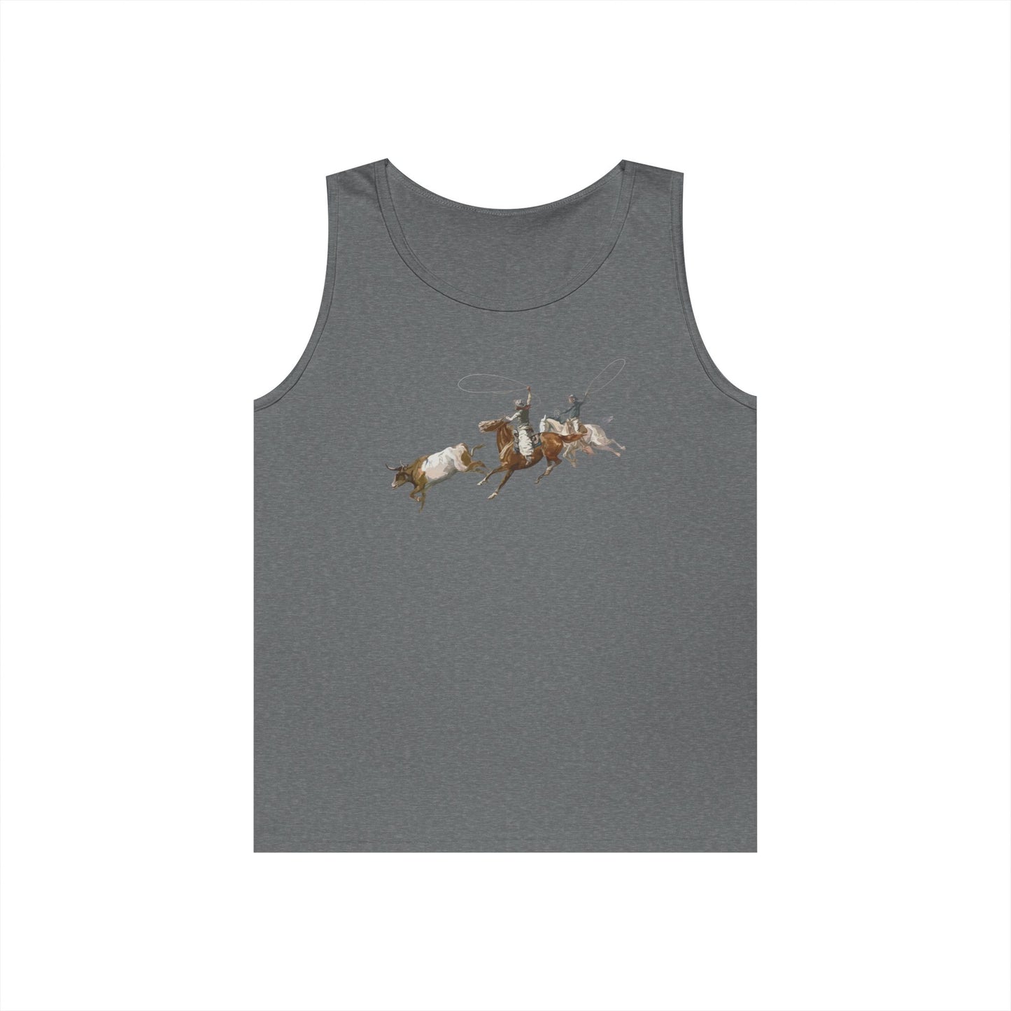 Unisex Heavy Cotton Tank Top - 2 Cowboys Roping 1 Longhorn X 300