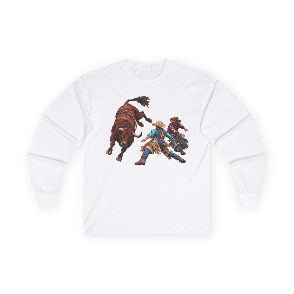 Unisex Ultra Cotton Long Sleeve Tee - Cowboys - Clowns and Brown Bull - without Text - 3D Transparent