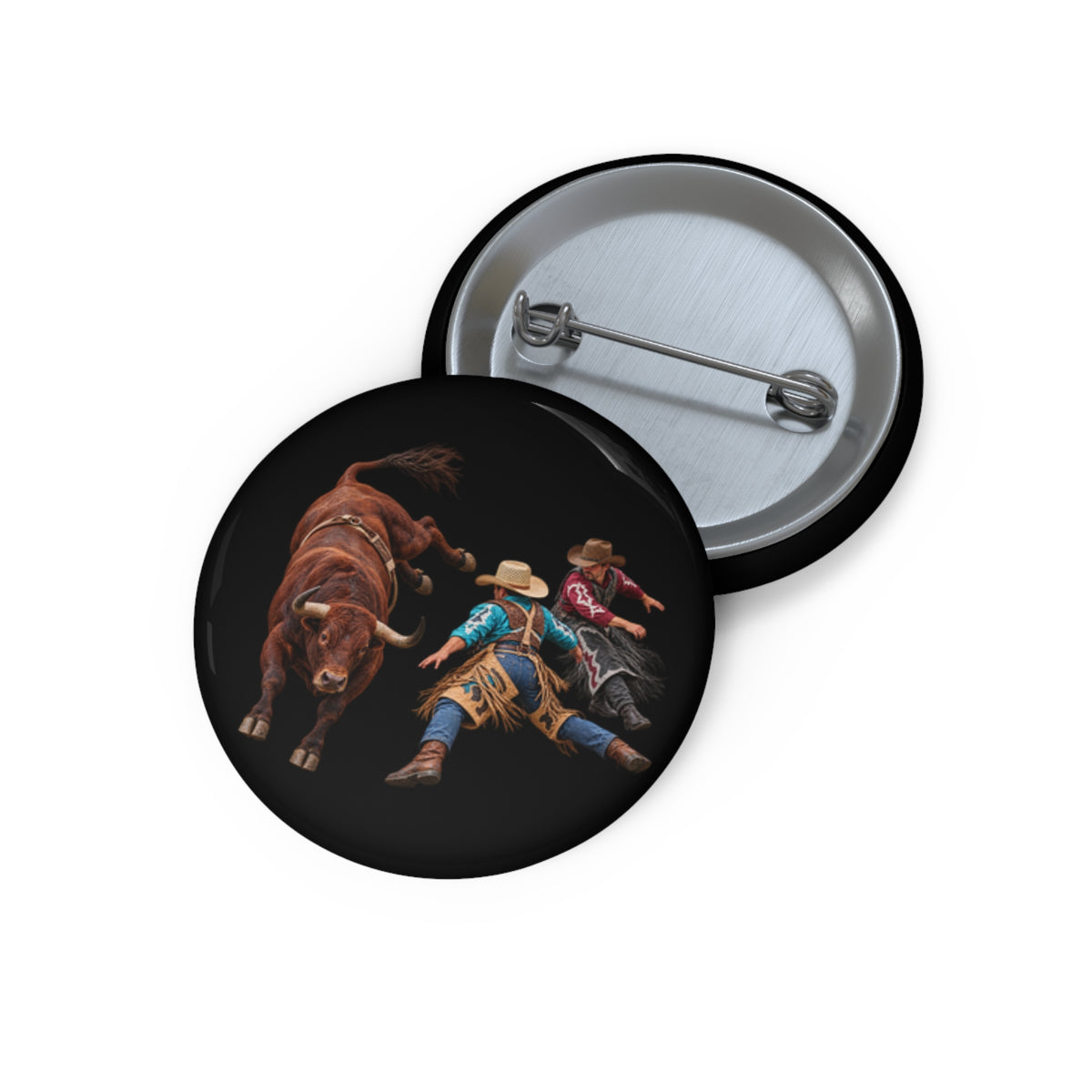 Custom Pin Buttons - Cowboys - Clowns and Bull - without Text - 3D Transparent