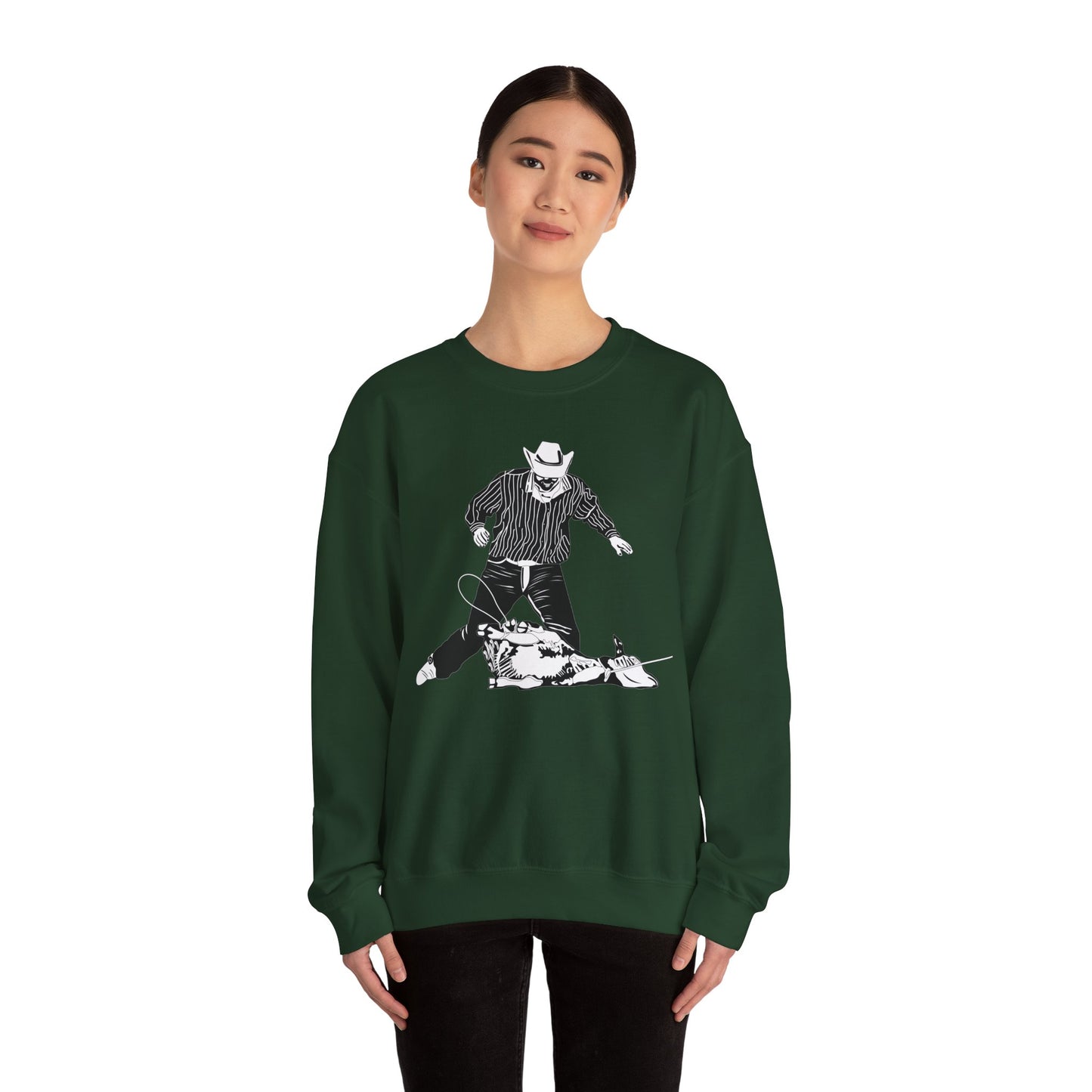 Crewneck Sweatshirt - Calf Roping - BW