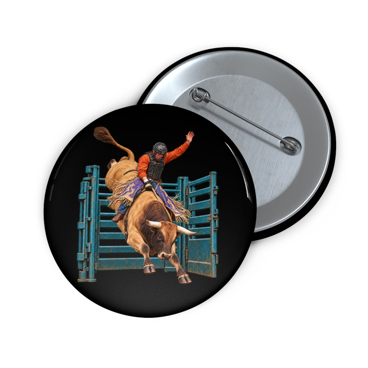 Custom Pin Buttons - Cowboys - Bull Rider - Out of the Chute - without Text - 3D Transparent