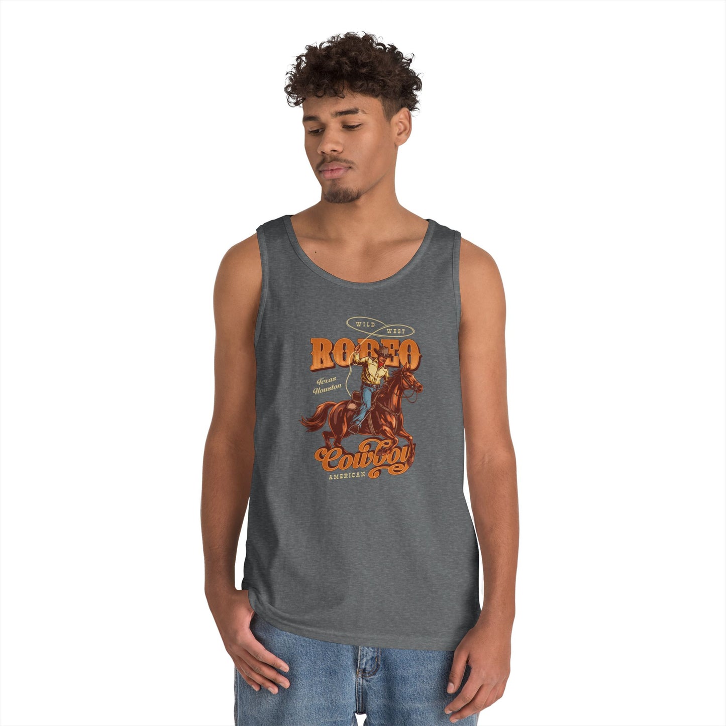 Unisex Heavy Cotton Tank Top - Wild West - Houston, Texas - American Rodeo Cowboy