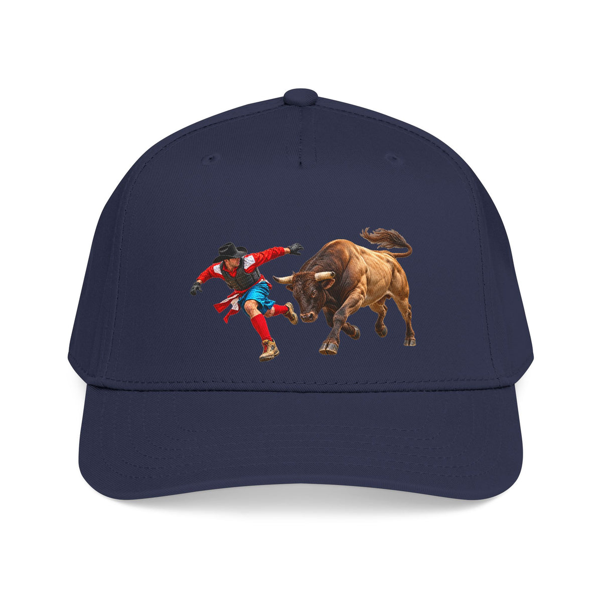 Mid Profile Baseball Cap — Cowboys - Bull Chasing Clown - without Text - 3D Transparent
