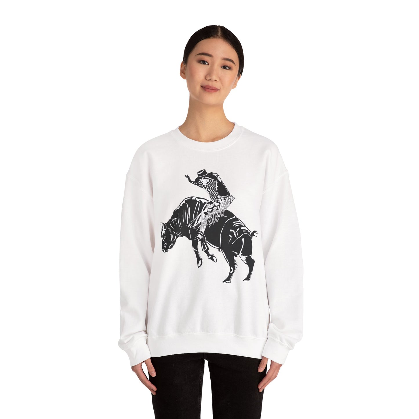 Crewneck Sweatshirt - Cowboy - Bull Rider - BW