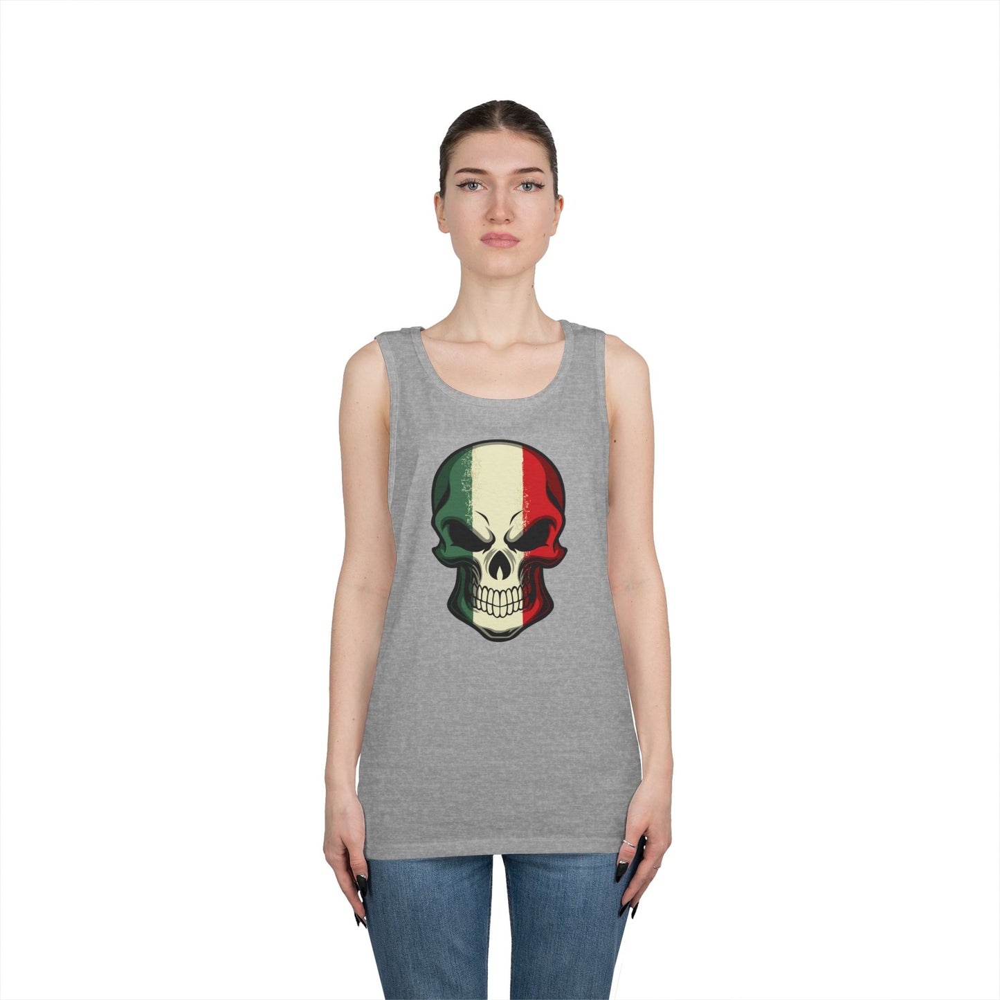 Unisex Heavy Cotton Tank Top - Red White Green Skull