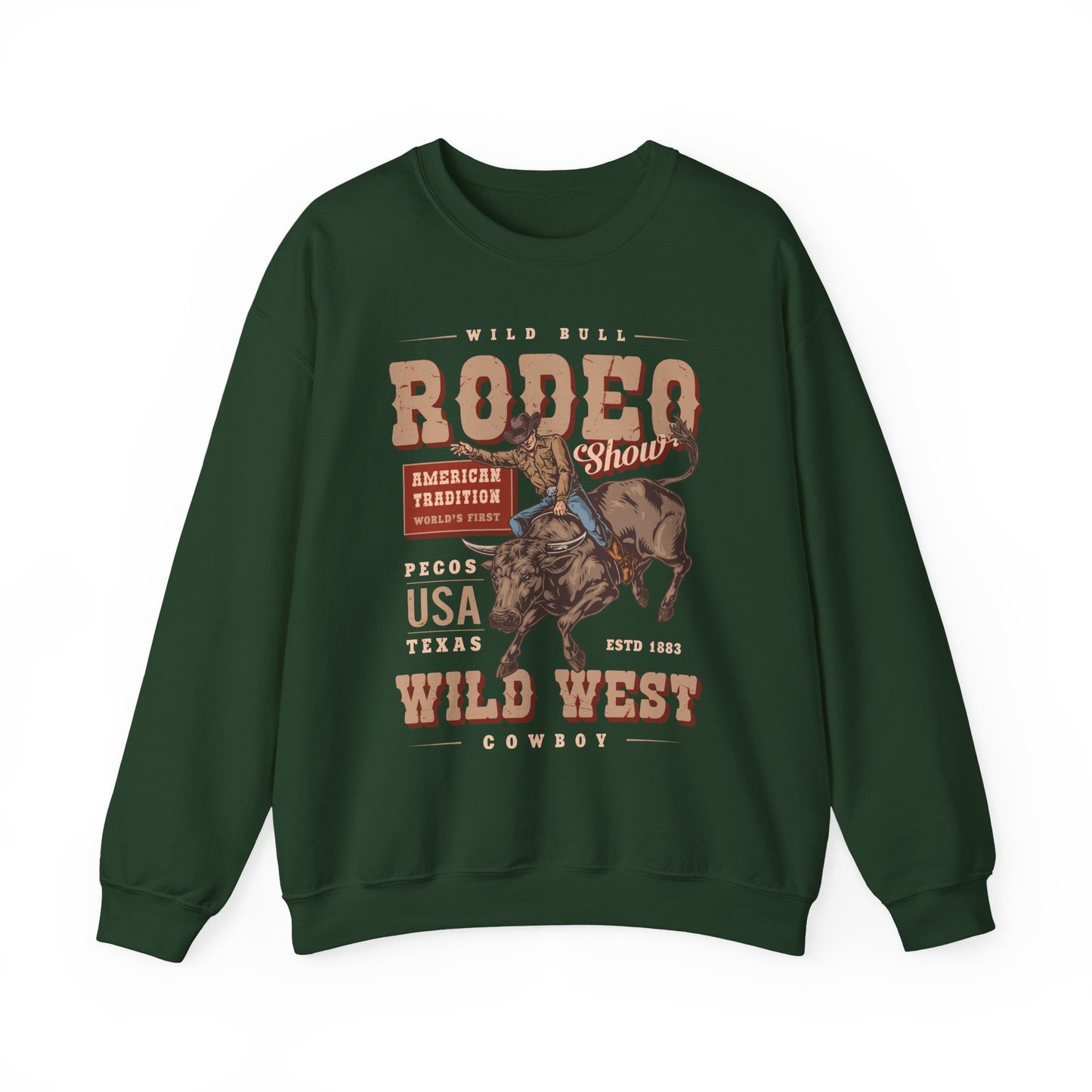 Crewneck Sweatshirt - American Tradition Wild Bull Rodeo Show - Wild West Cowboy, Texas