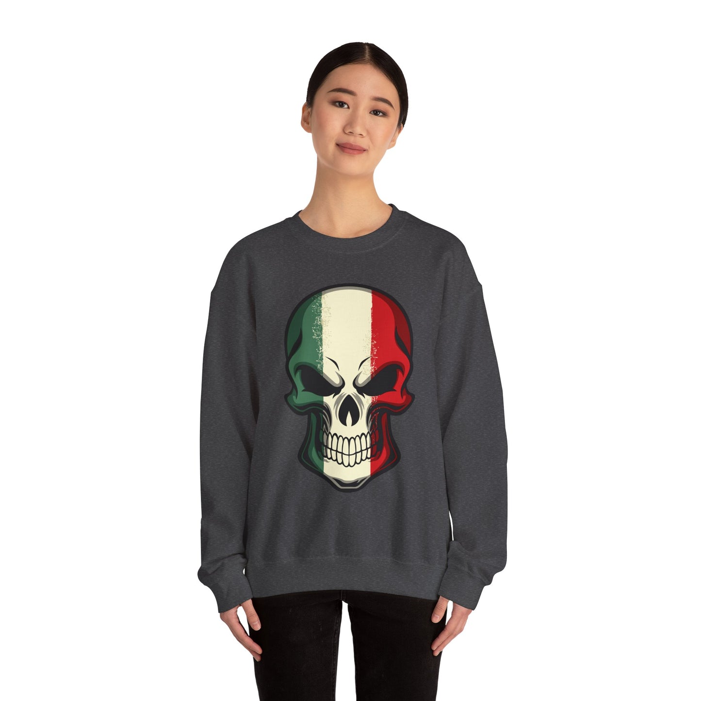 Crewneck Sweatshirt - Red White Green Skull