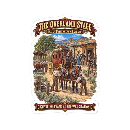 Kiss-Cut Sticker - Overland Stage - Changing Teams at the Way Station - 3D - Enhanced