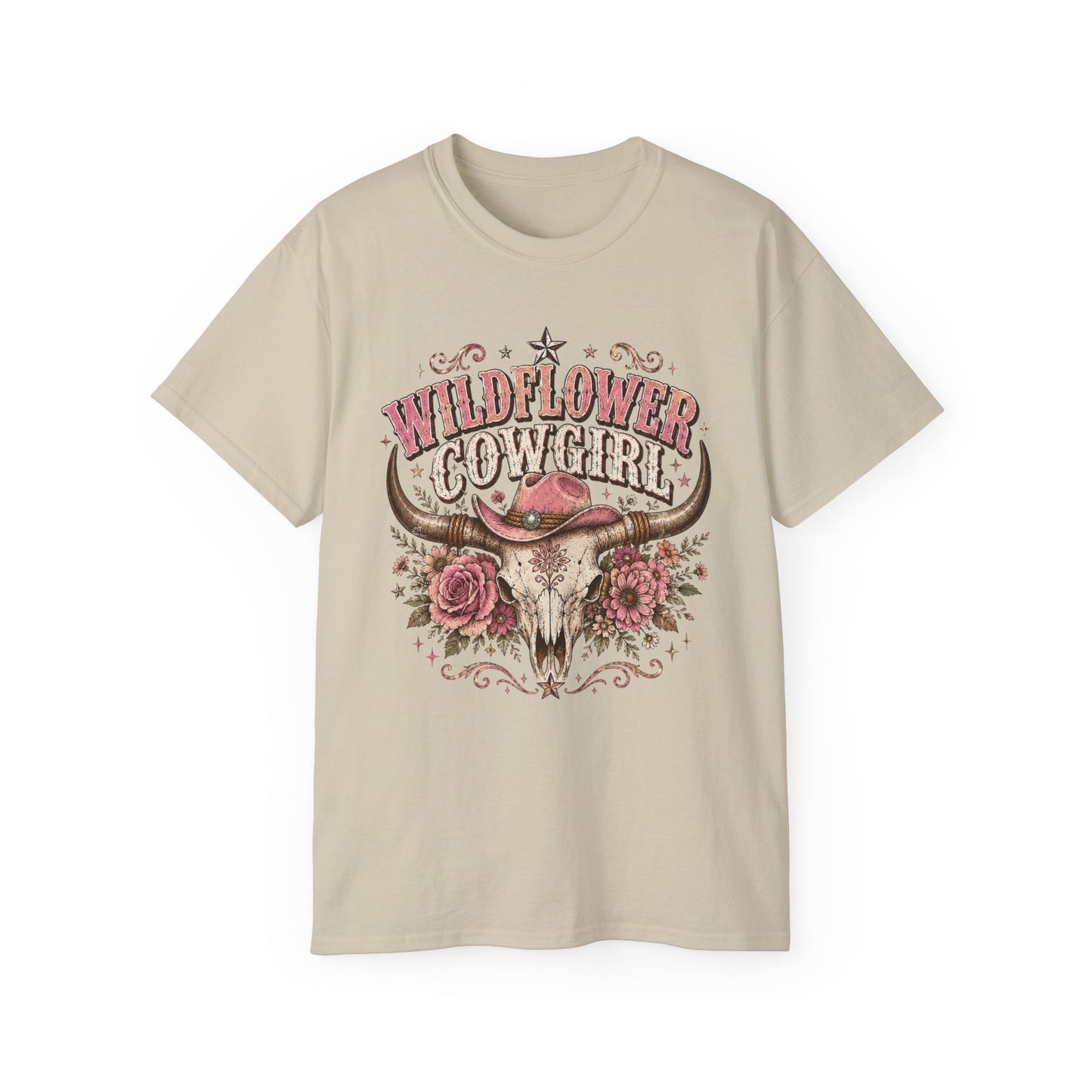 T-Shirt - Wildflower cowgirl with rustic charm