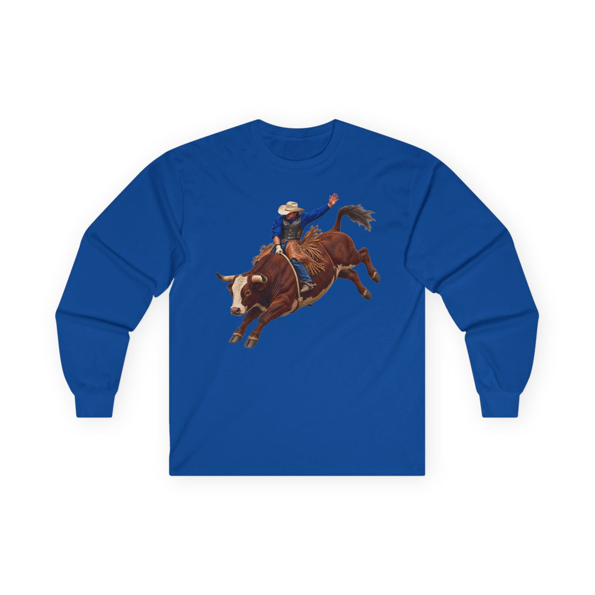 Unisex Ultra Cotton Long Sleeve Tee - Cowboys - Bull Rider - Mid Ride - without Text - 3D Transparent