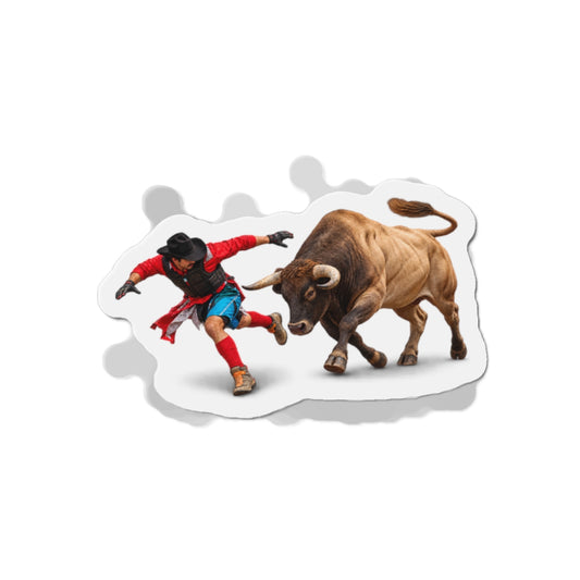 Die-Cut Magnets — Cowboys - Bull Chasing Clown - Ground Shadow - without Text - 3D Transparent