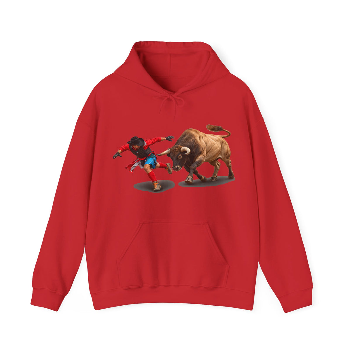 Hoodie — Cowboys - Bull Chasing Clown - Ground Shadow - without Text - 3D Transparent